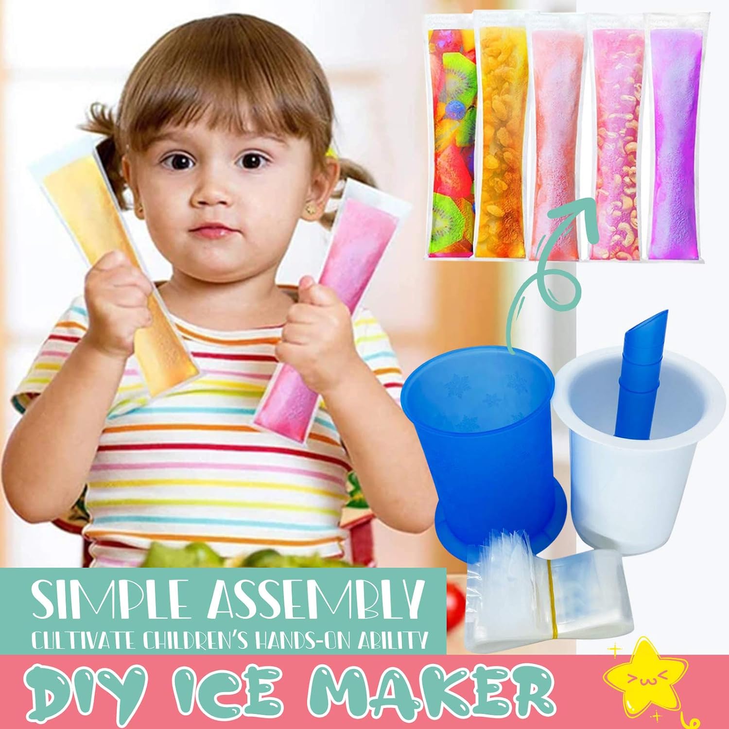 5512 Homemade Popsicle Maker Manual Ice Cream Machine With Approx 20 Pcs Packing Bag Popsicle Mold Convenient Maker Manual Ice Cream Machine For Kids Adults DIY, Reusable 5512 Homemade Popsicle Maker Manual Ice Cream Machine With Approx 20 Pcs Packing Bag Popsicle Mold Convenient Maker Manual Ice Cream Machine For Kids Adults DIY, Reusable